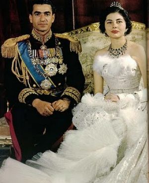 Mohamed Reza Pahlavi Shah of Iran and Queen Soray Wed in 1951 gown designed by Christian Dior.jpg